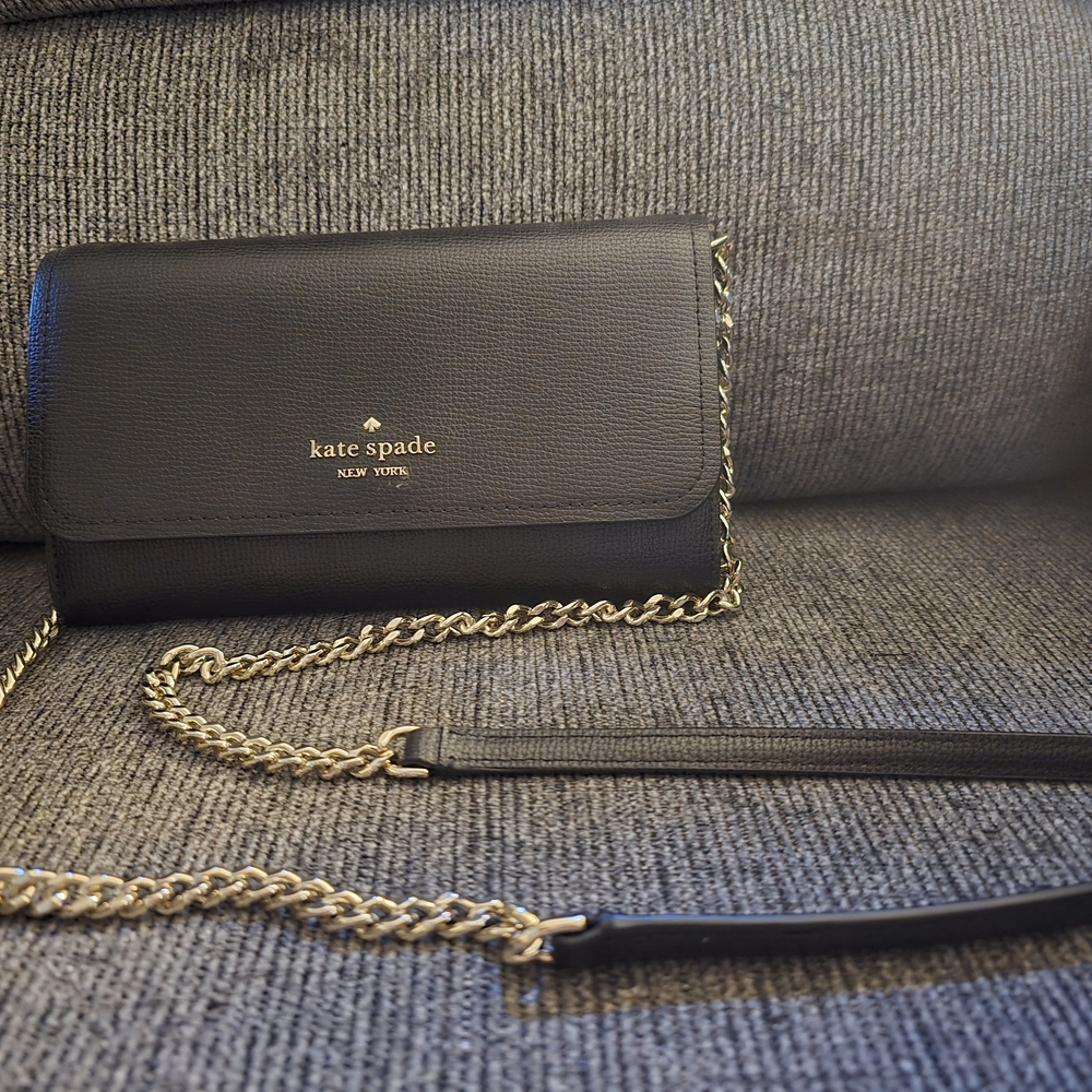 Kate Spade Black and Gold Crossbody Bag with Elegant Chain Accents